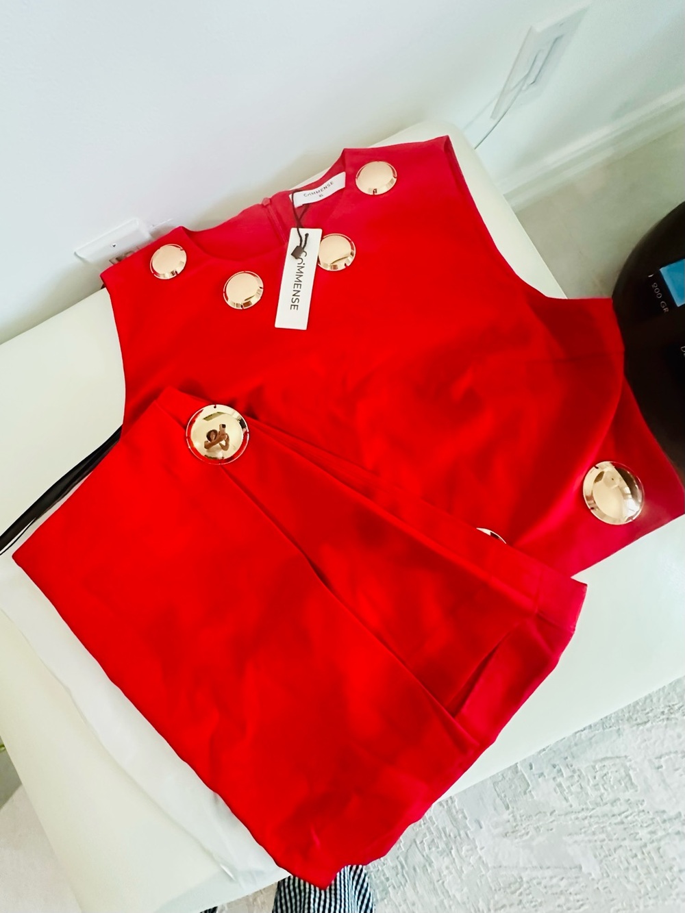 Red Tank Top with Gold Disc Accents
